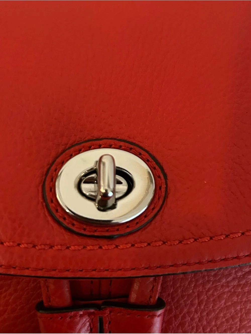 Coach Red Pebbled Leather Turnlock Drawstring Backpack Top Handle F24385